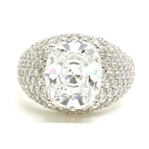 10.37ctw Cushion & Round Platinum on 925 Ring - Picture 5 of 9